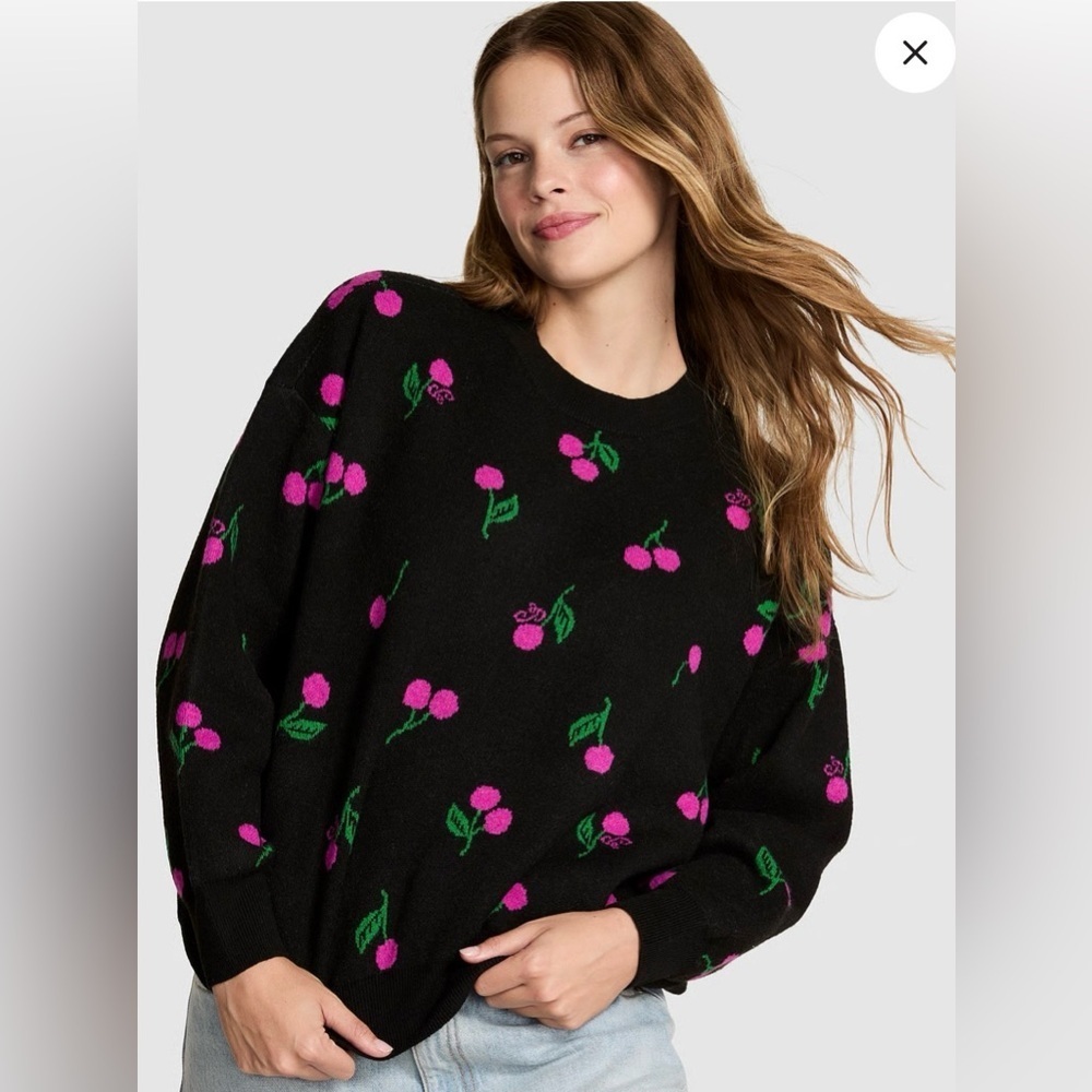 PINK Campus Knit Sweater Pure Black Cherries XXL